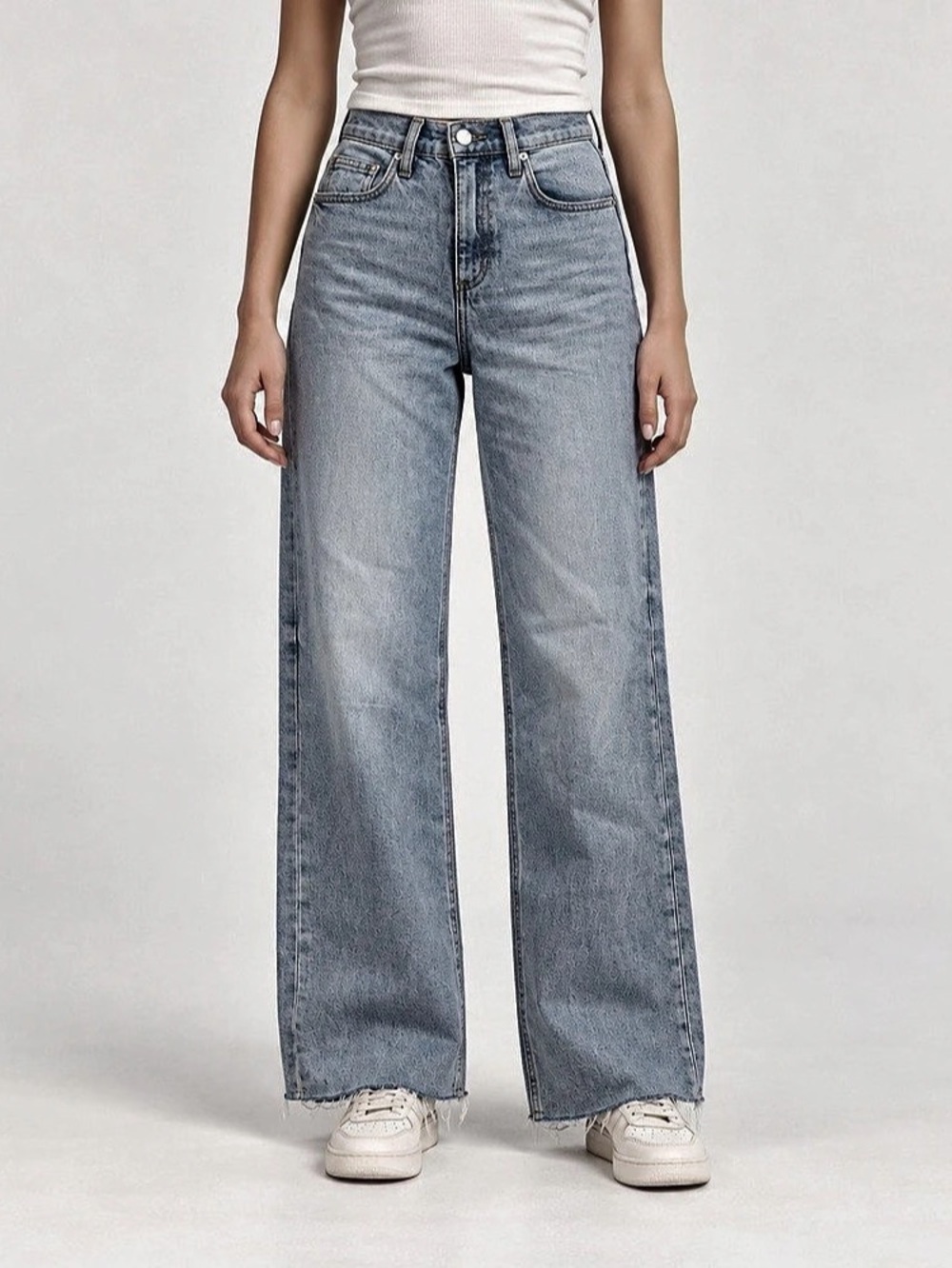 Fashion Nova Wide Leg Jeans in Blue Waist 5